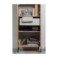 WOOOD Wandkasten|Industriele Kasten|New Gravure Hoge kast met lade eiken naturel 60 cm