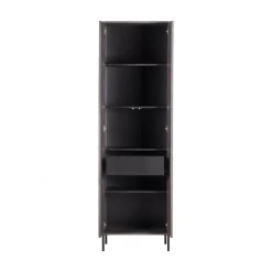 WOOOD Wandkasten|Industriele Kasten|New Gravure Hoge kast met lade essen fineer espresso 60 cm