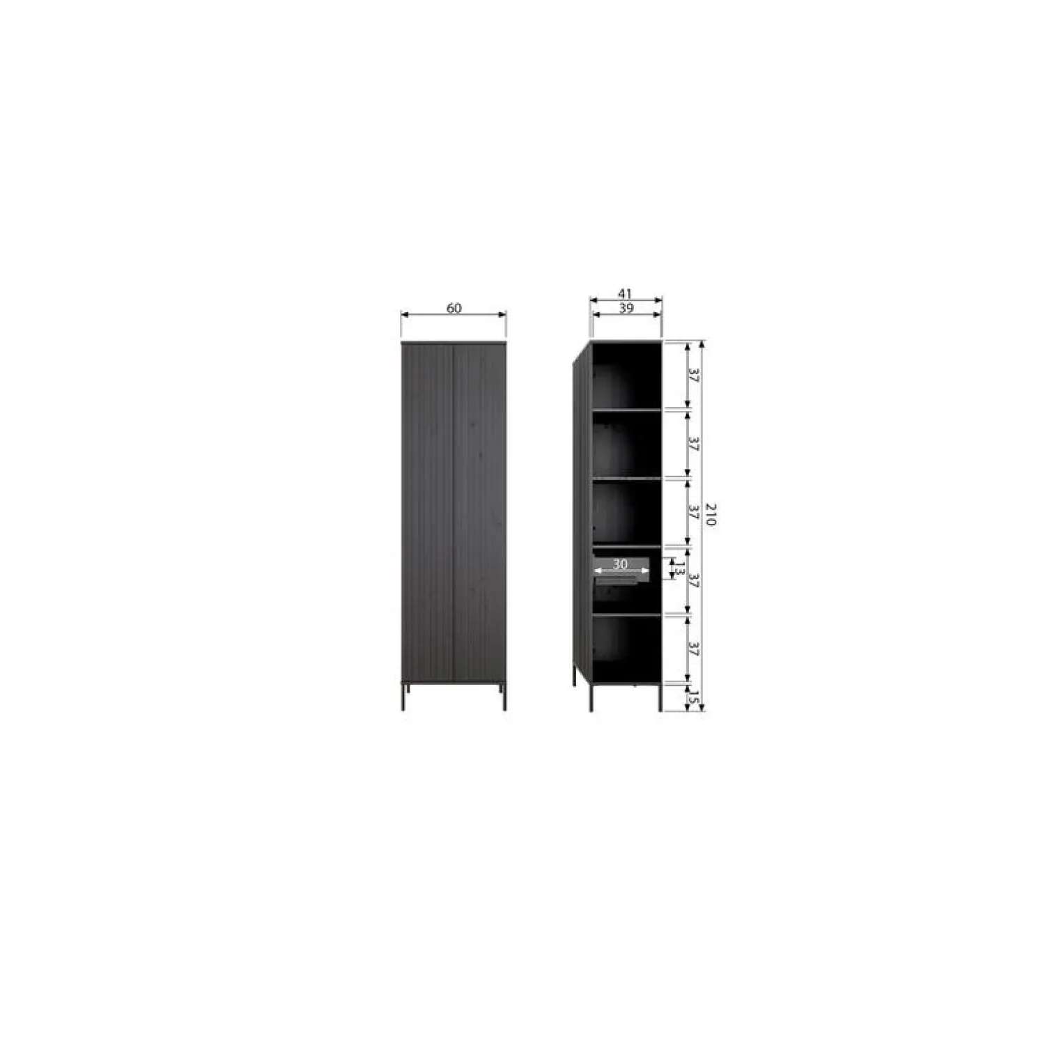WOOOD Wandkasten|Industriele Kasten|New Gravure Hoge kast met lade essen fineer espresso 60 cm