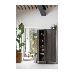 WOOOD Wandkasten|Industriele Kasten|New Gravure Hoge kast met lade essen fineer espresso 60 cm
