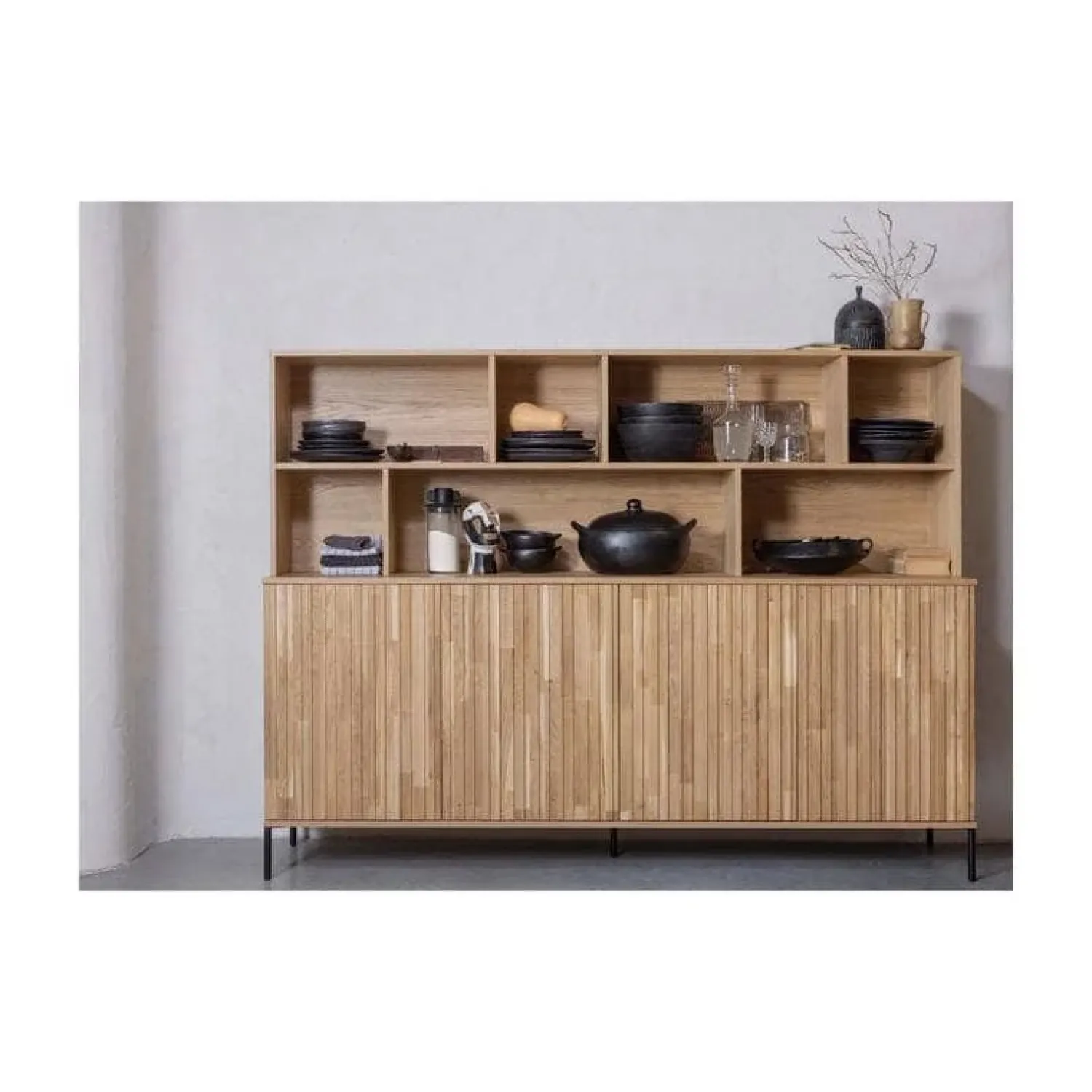 WOOOD Wandkasten|Industriele Kasten|New Gravure Wandkast eiken naturel 200 cm