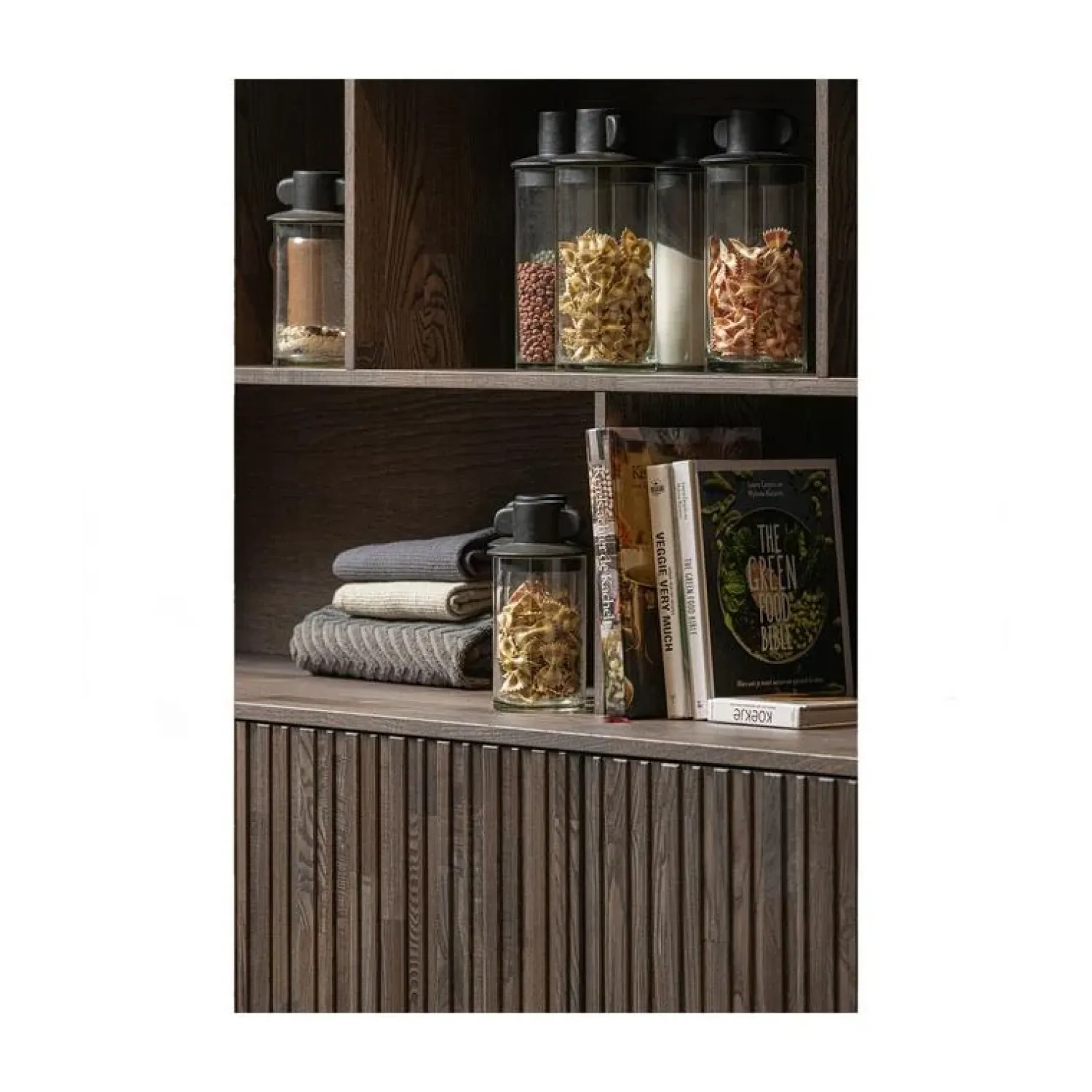WOOOD Wandkasten|Industriele Kasten|New Gravure Wandkast essen fineer espresso 200 cm