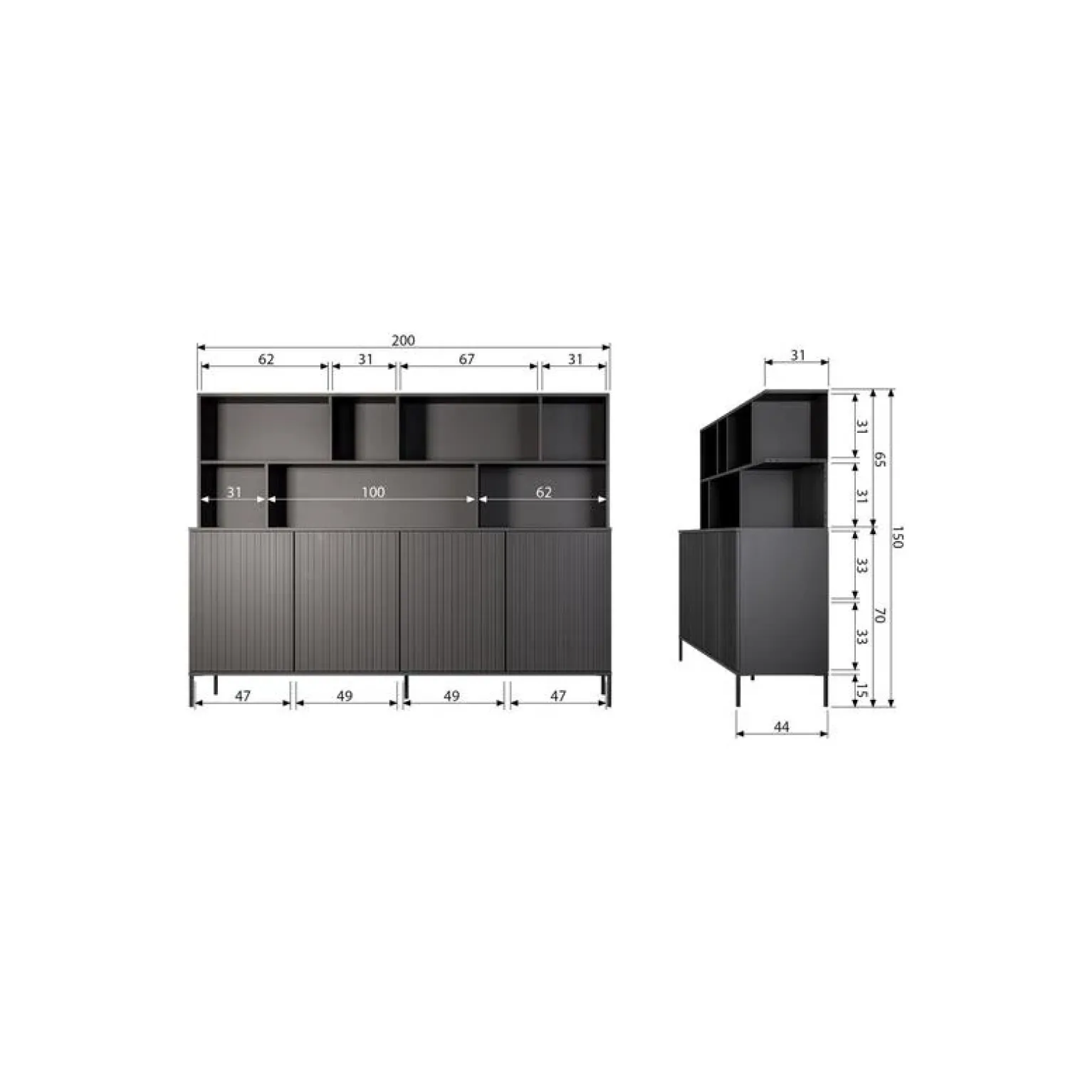 WOOOD Wandkasten|Industriele Kasten|New Gravure Wandkast grenen dust 200 cm