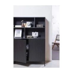 WOOOD Wandkasten|Industriele Kasten|New Gravure Wandkast grenen zwart 200 cm