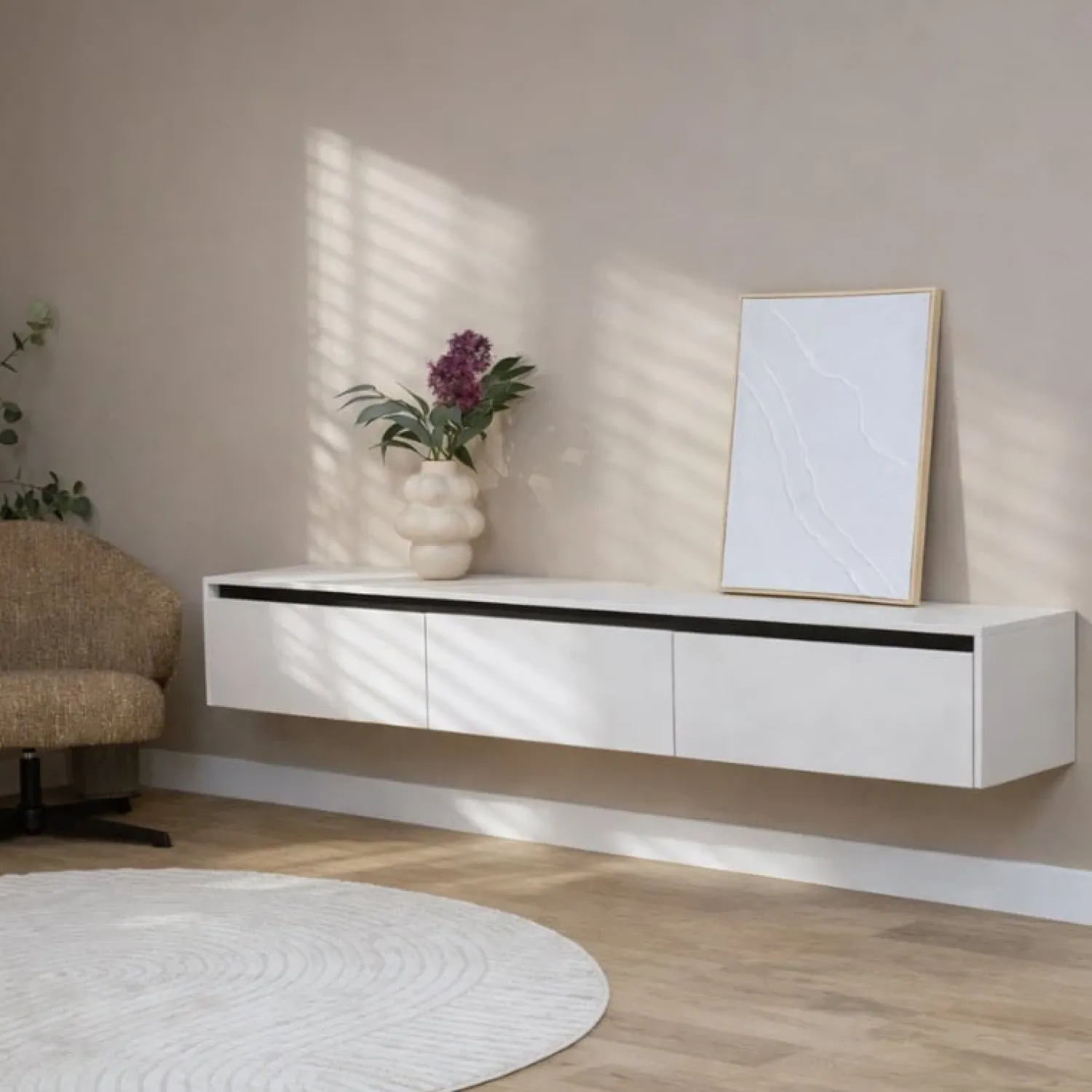 Vane Living Industriele Kasten|Tv Meubels|Nils Zwevend Tv meubel zand 200cm