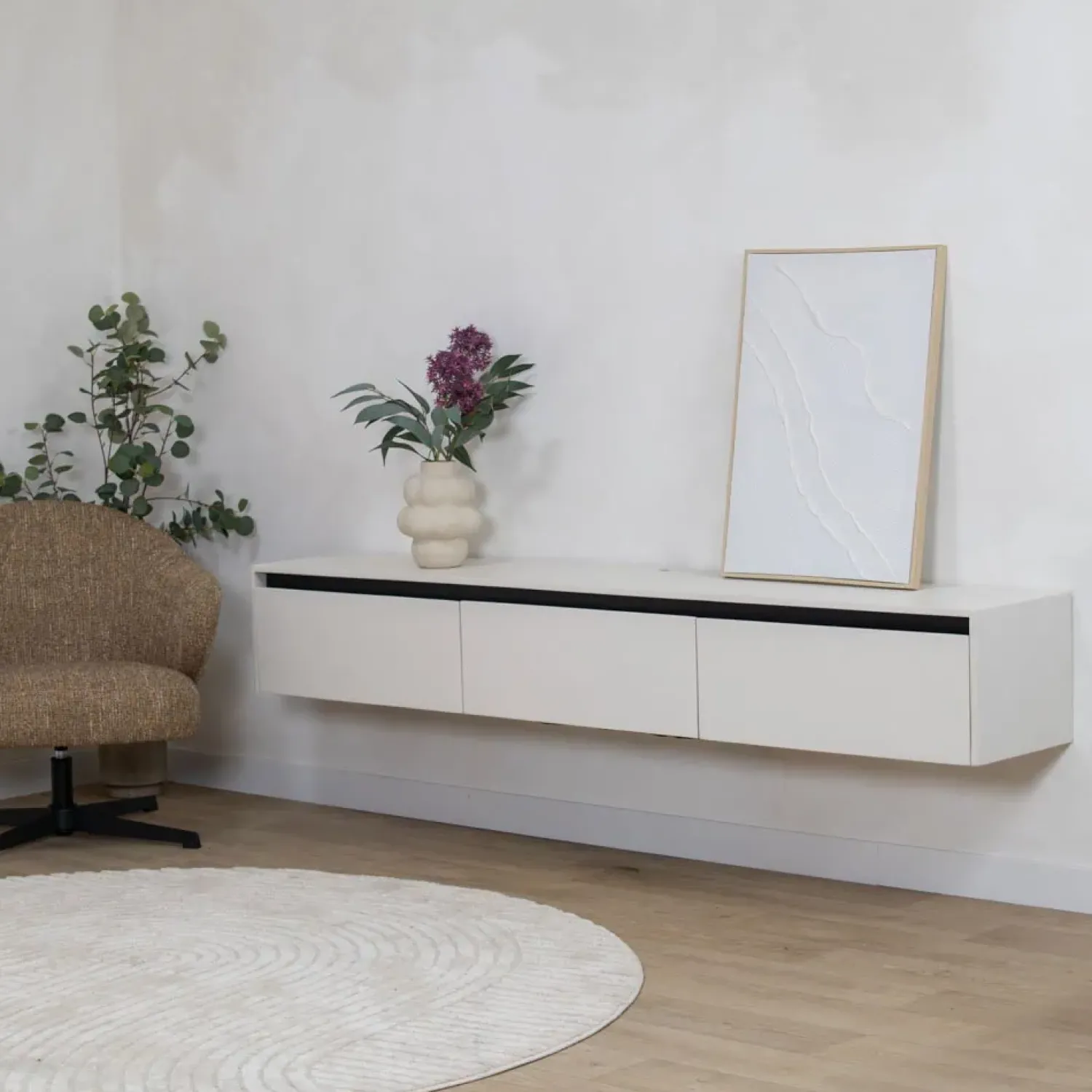 Vane Living Industriele Kasten|Tv Meubels|Nils Zwevend Tv meubel zand 200cm