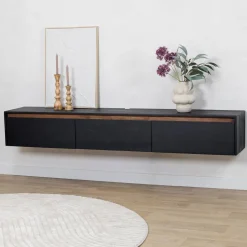 Vane Living Industriele Kasten|Tv Meubels|Nils Zwevend Tv meubel zwart 200cm