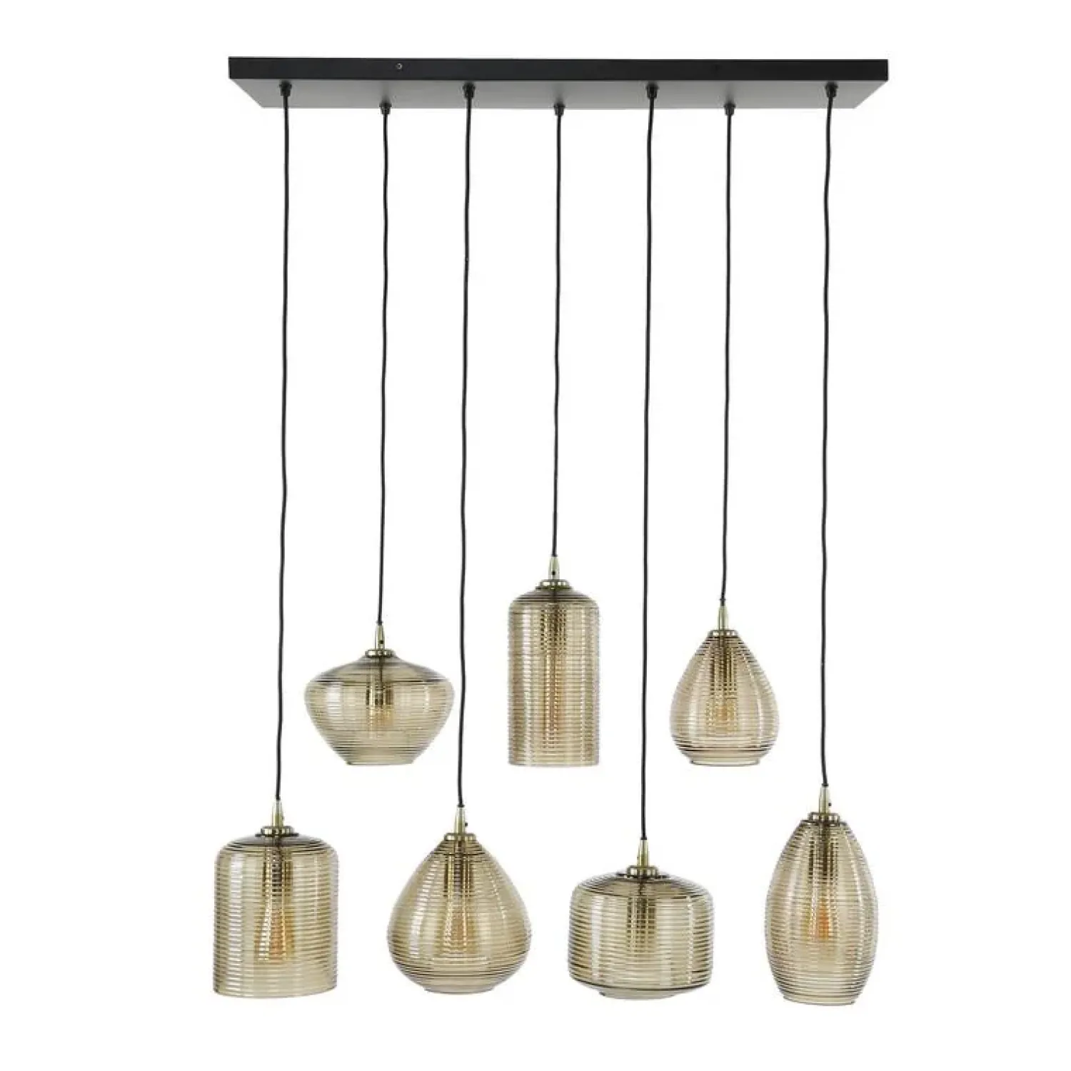 Kalfort Hanglampen|Glazen Hanglamp|Nona 7-lichts Hanglamp Amber glas