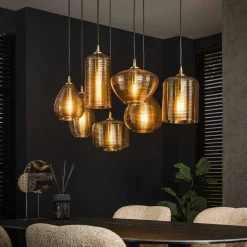 Kalfort Hanglampen|Glazen Hanglamp|Nona 7-lichts Hanglamp Amber glas