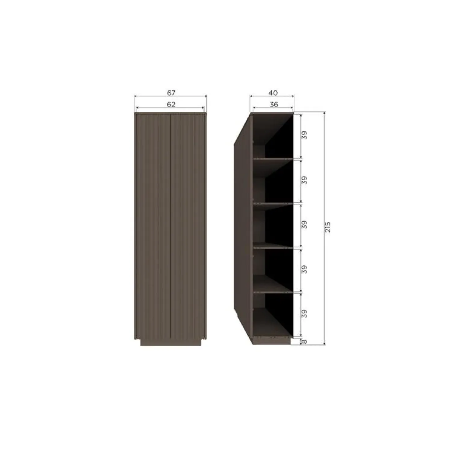 WOOOD Wandkasten|Industriele Kasten|Nova Hoge Opbergkast Dennenhout Truffelbruin 67cm