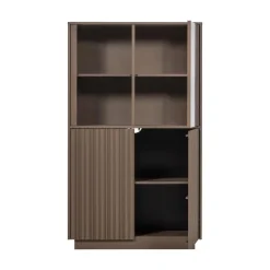 WOOOD Vitrinekasten|Industriele Kasten|Nova Lage Vitrinekast Dennenhout Truffelbruin 102cm