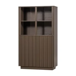 WOOOD Vitrinekasten|Industriele Kasten|Nova Lage Vitrinekast Dennenhout Truffelbruin 102cm
