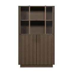 WOOOD Vitrinekasten|Industriele Kasten|Nova Lage Vitrinekast Dennenhout Truffelbruin 102cm