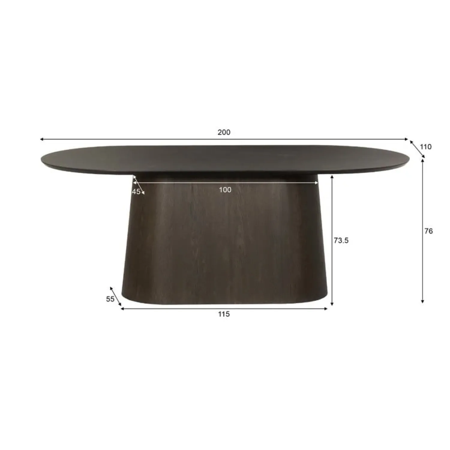 Livingfurn Eettafels|Novero Eettafel Espresso eiken ovaal 200cm