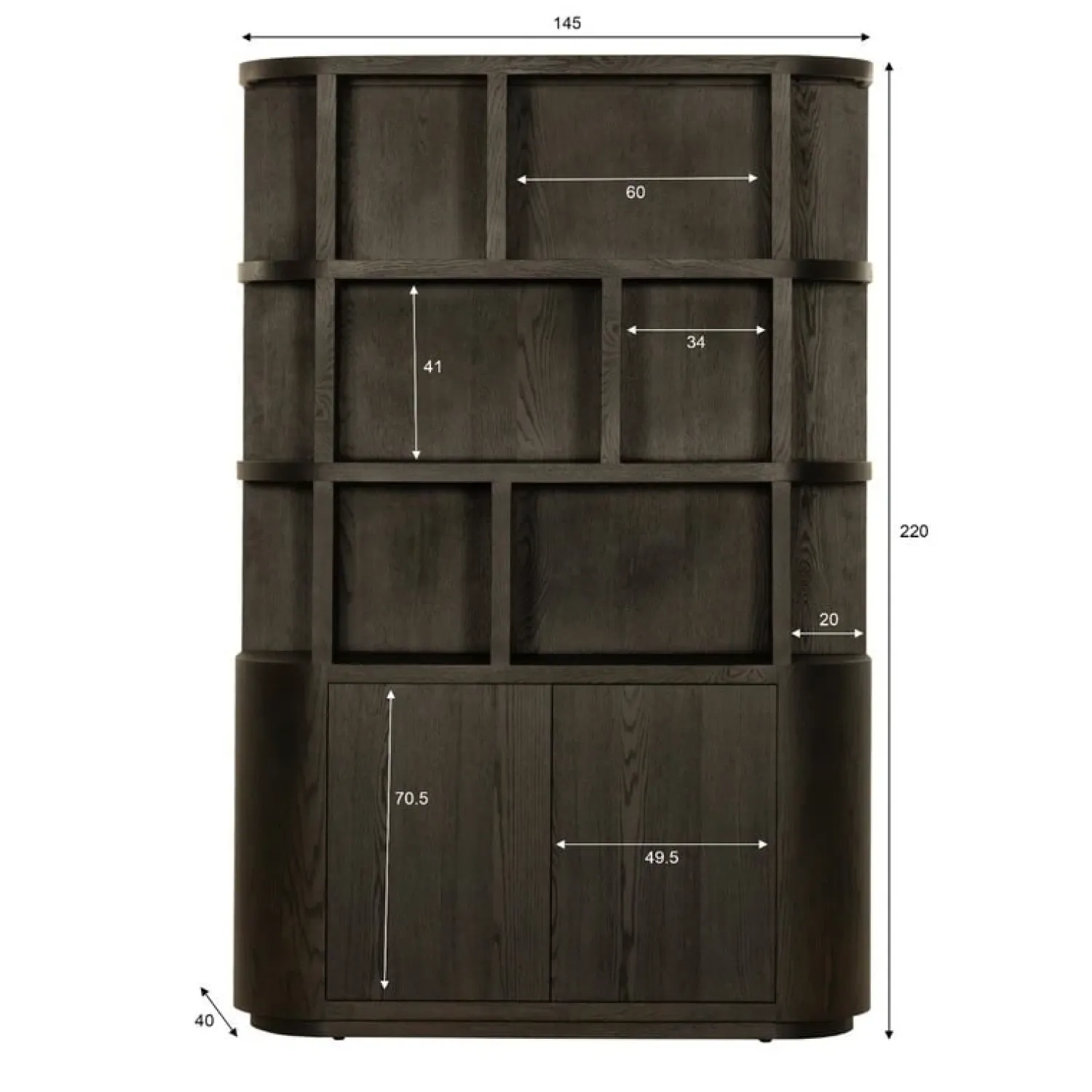 Livingfurn Vakkenkasten|Boekenkasten|Novero Vakkenkast Espresso eiken 145cm