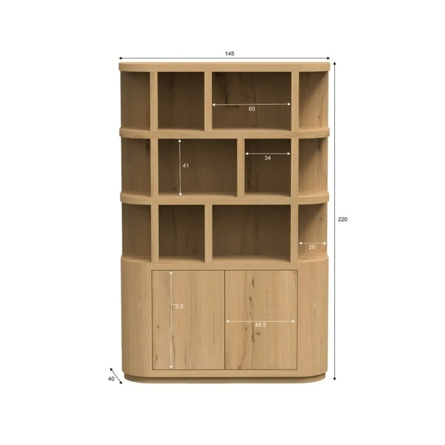 Livingfurn Vakkenkasten|Boekenkasten|Novero Vakkenkast naturel eiken 145cm