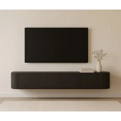 Livingfurn Industriele Kasten|Tv Meubels|Novero Zwevend Tv meubel Espresso eiken 220cm