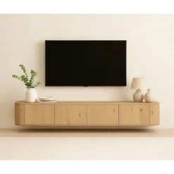 Livingfurn Industriele Kasten|Tv Meubels|Novero Zwevend Tv meubel naturel eiken 220cm