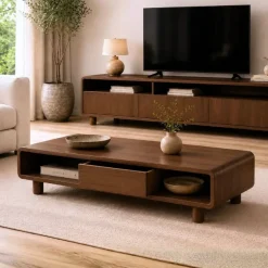 Vane Living Salontafels|Nox salontafel 2 lades walnoot 130 cm