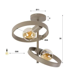 Kalfort Plafondlampen|Octavia 2-lichts Plafondlamp Beige