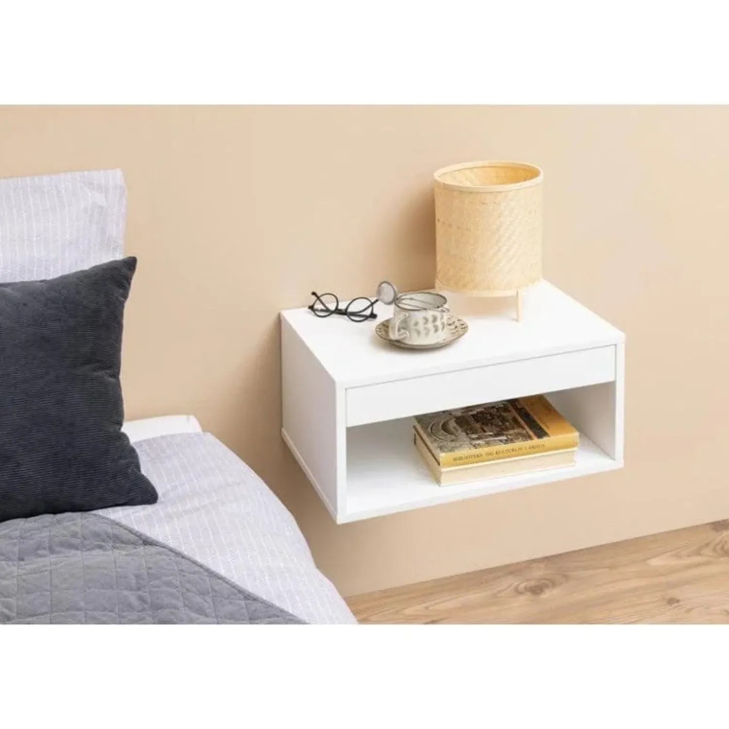 Nordhavn Nachtkastjes|Industriele Kasten|Olira zwevend Nachtkastje Wit 50cm