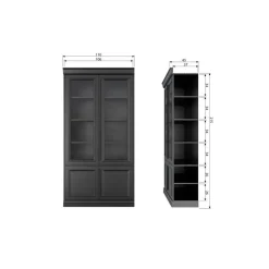 WOOOD Vitrinekasten|Industriele Kasten|Organize Vitrinekast Dennenhout Matzwart 44cm