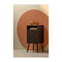 WOOOD Nachtkastjes|Industriele Kasten|Ozzy Nachtkastje Hoog Hout Zwart 36cm