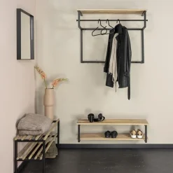 Redin Design Kapstokken|Parker industrieel schoenenrek XL zwart / hout