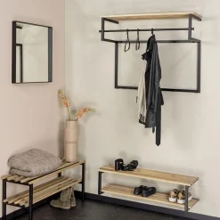 Redin Design Kapstokken|Parker industrieel schoenenrek XL zwart / hout