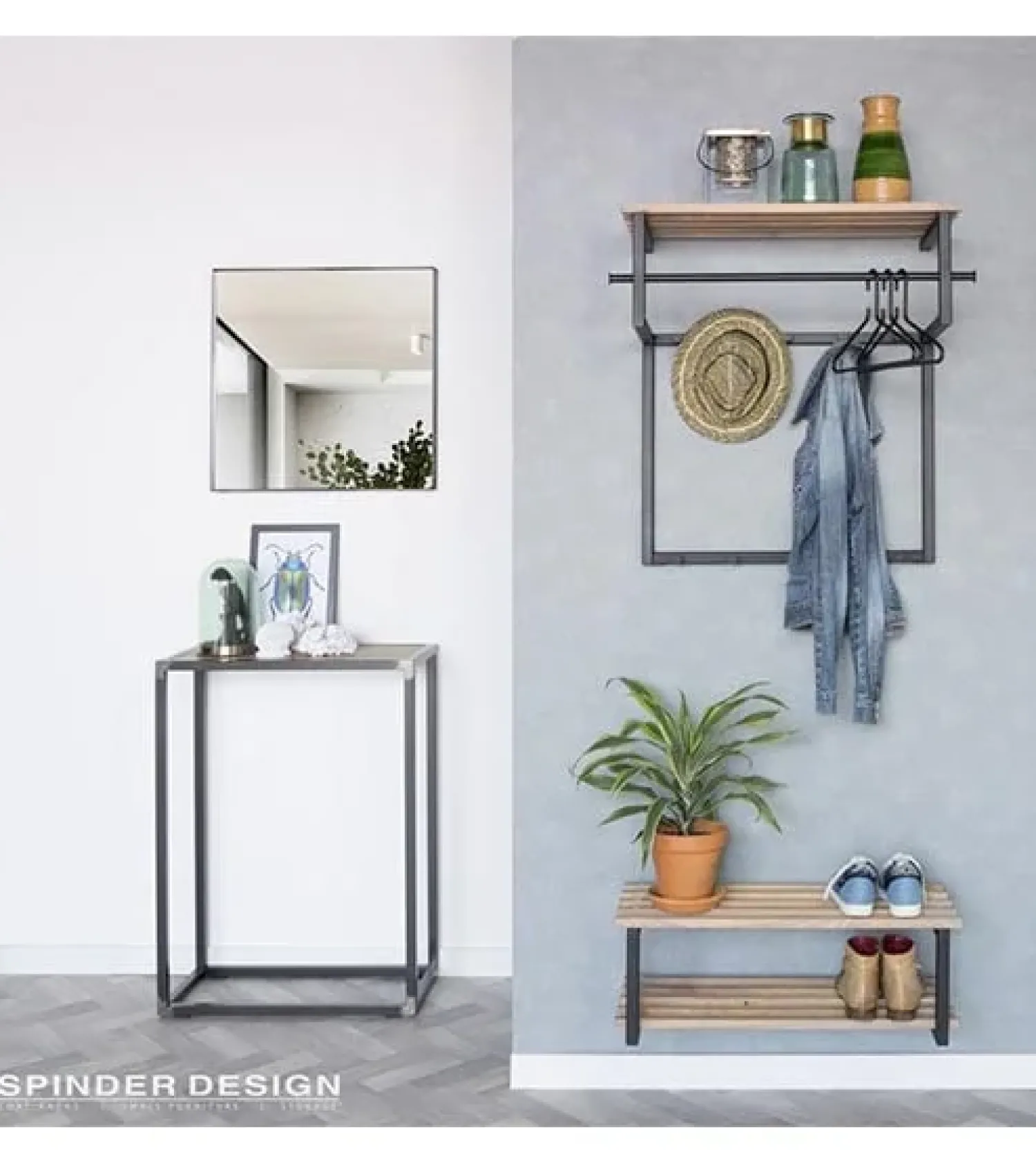 Redin Design Schoenenrekken|Parker industrieel schoenenrek zwart / hout