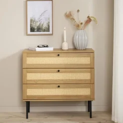 LykkeHome Ladenkasten|Industriele Kasten|Pernille Ladekast Naturel rotan 80cm