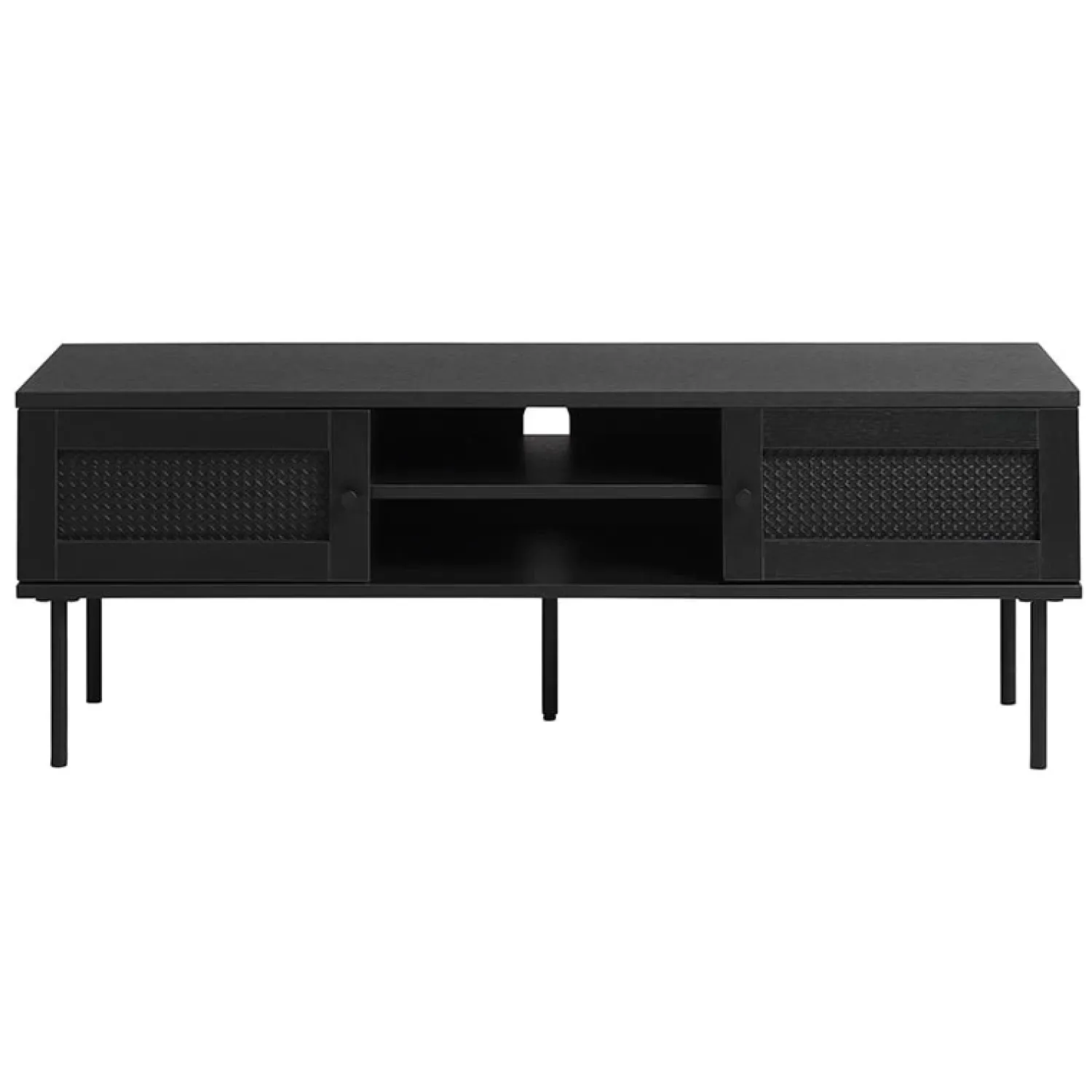 LykkeHome Industriele Kasten|Tv Meubels|Pernille TV meubel zwart melamine rotan 120cm