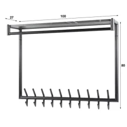 Kalfort Kapstokken|Phoebe Kapstok 20 haaks hoog Antraciet melamine 100cm
