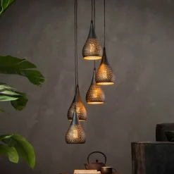 Kalfort Hanglampen|Pinch Hanglamp 5-lichts getrapt Zwart bruin