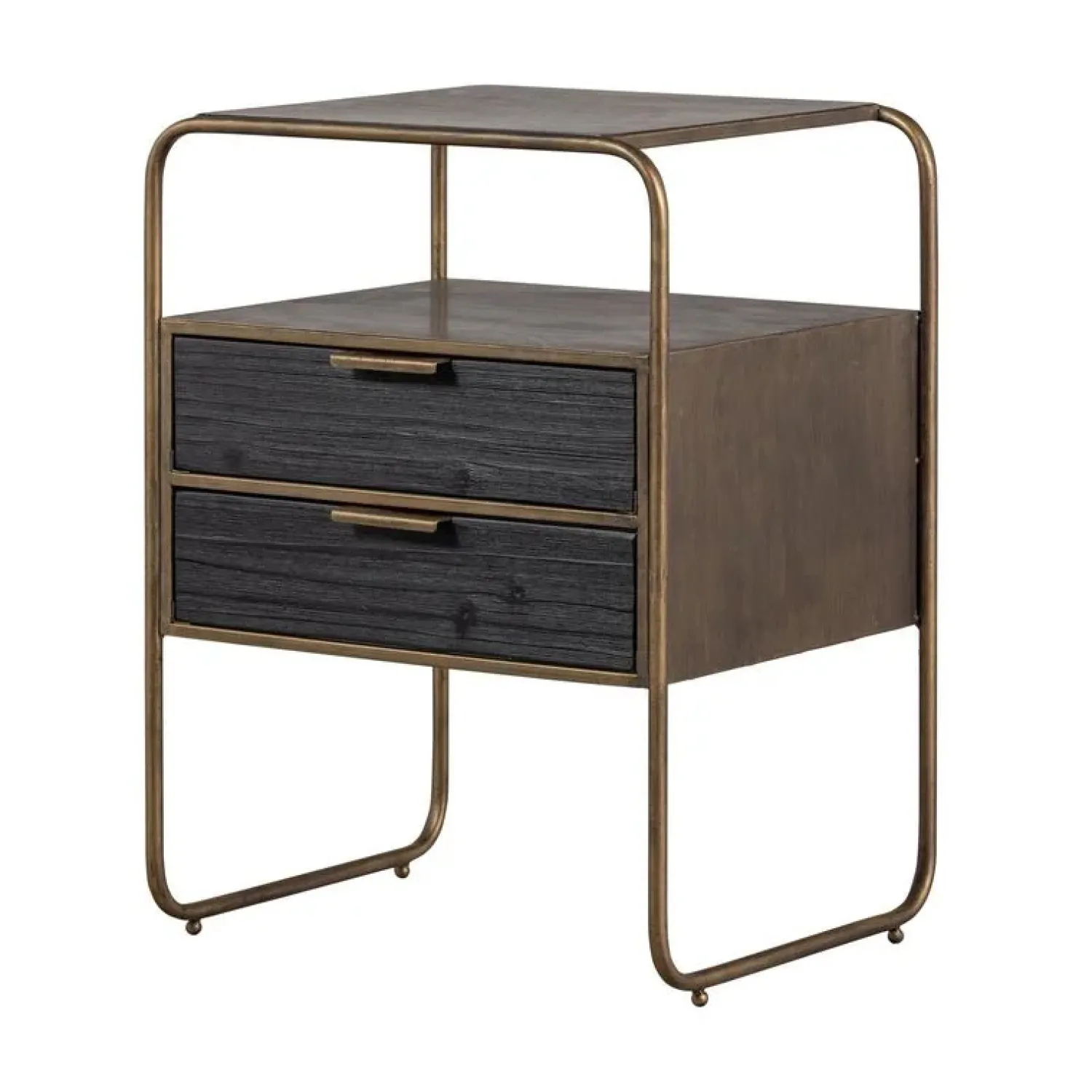 WOOOD Nachtkastjes|Industriele Kasten|Polite Nachtkastje Metaal/Hout Antique Brass 45cm