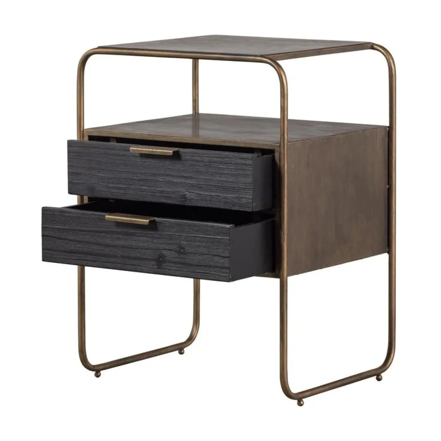 WOOOD Nachtkastjes|Industriele Kasten|Polite Nachtkastje Metaal/Hout Antique Brass 45cm