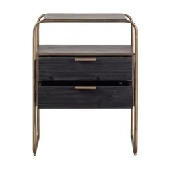 WOOOD Nachtkastjes|Industriele Kasten|Polite Nachtkastje Metaal/Hout Antique Brass 45cm