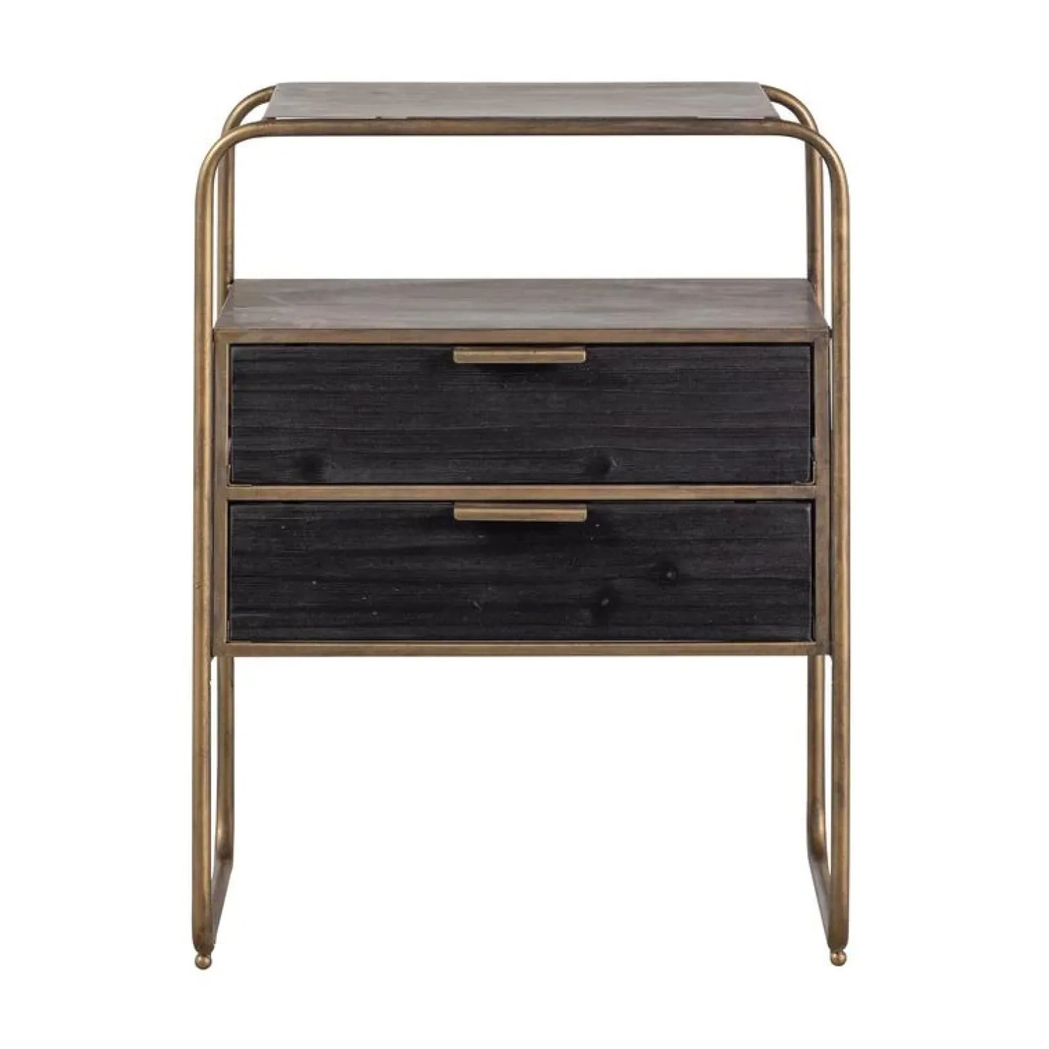 WOOOD Nachtkastjes|Industriele Kasten|Polite Nachtkastje Metaal/Hout Antique Brass 45cm