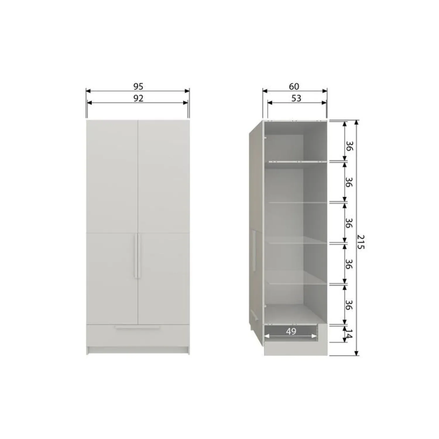 WOOOD Industriele Kasten|Kledingkasten|Pure 2-Deurs Kledingkast Splitdeur Dennenhout Dust 95cm