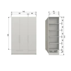 WOOOD Industriele Kasten|Kledingkasten|Pure 3-Deurs Kledingkast Splitdeur Dennenhout Dust 95cm
