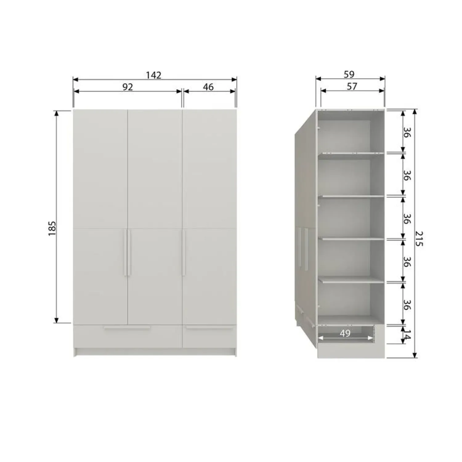 WOOOD Industriele Kasten|Kledingkasten|Pure 3-Deurs Kledingkast Splitdeur Dennenhout Dust 95cm