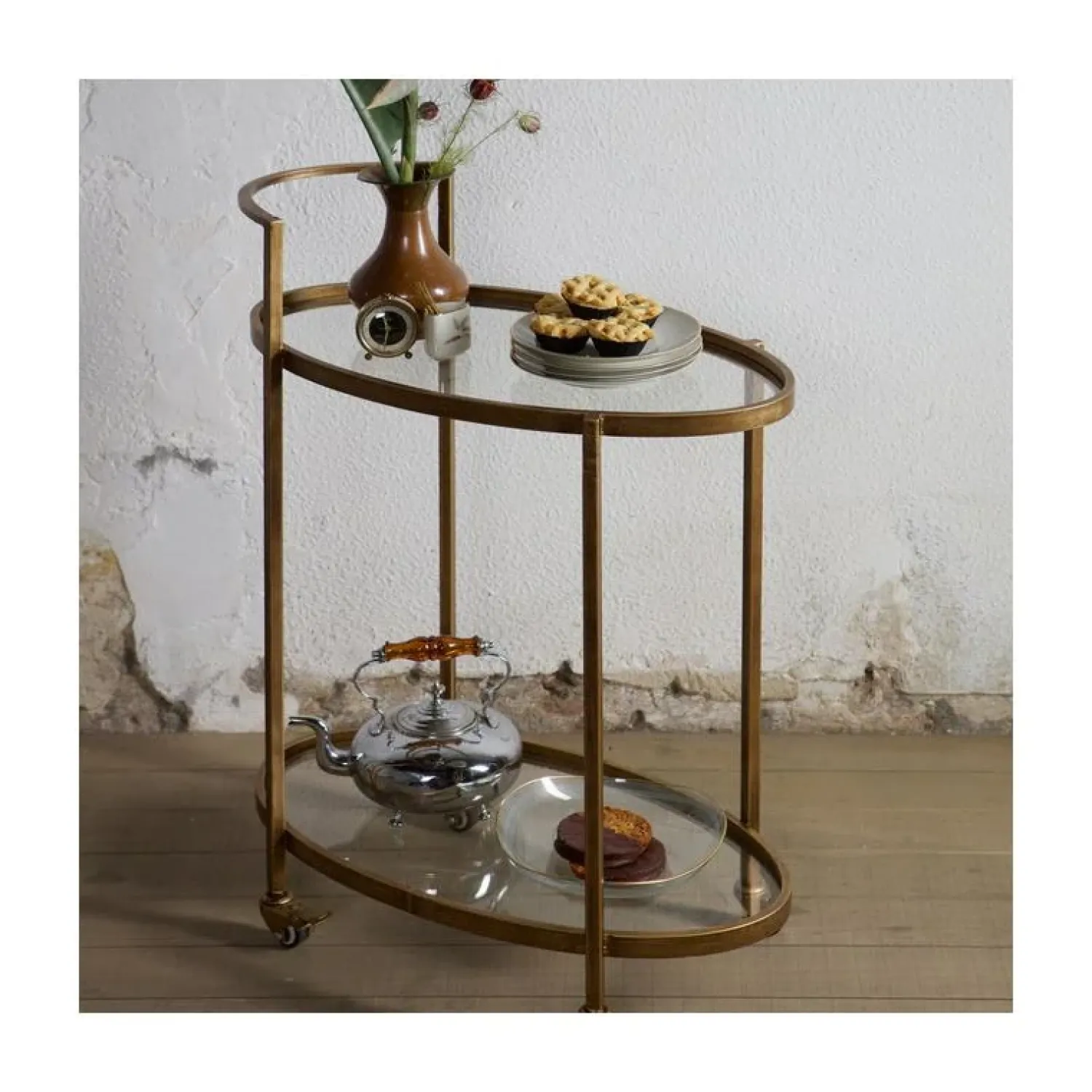 WOOOD Bijzettafels|Push Trolley Metaal Antique Brass 67cm