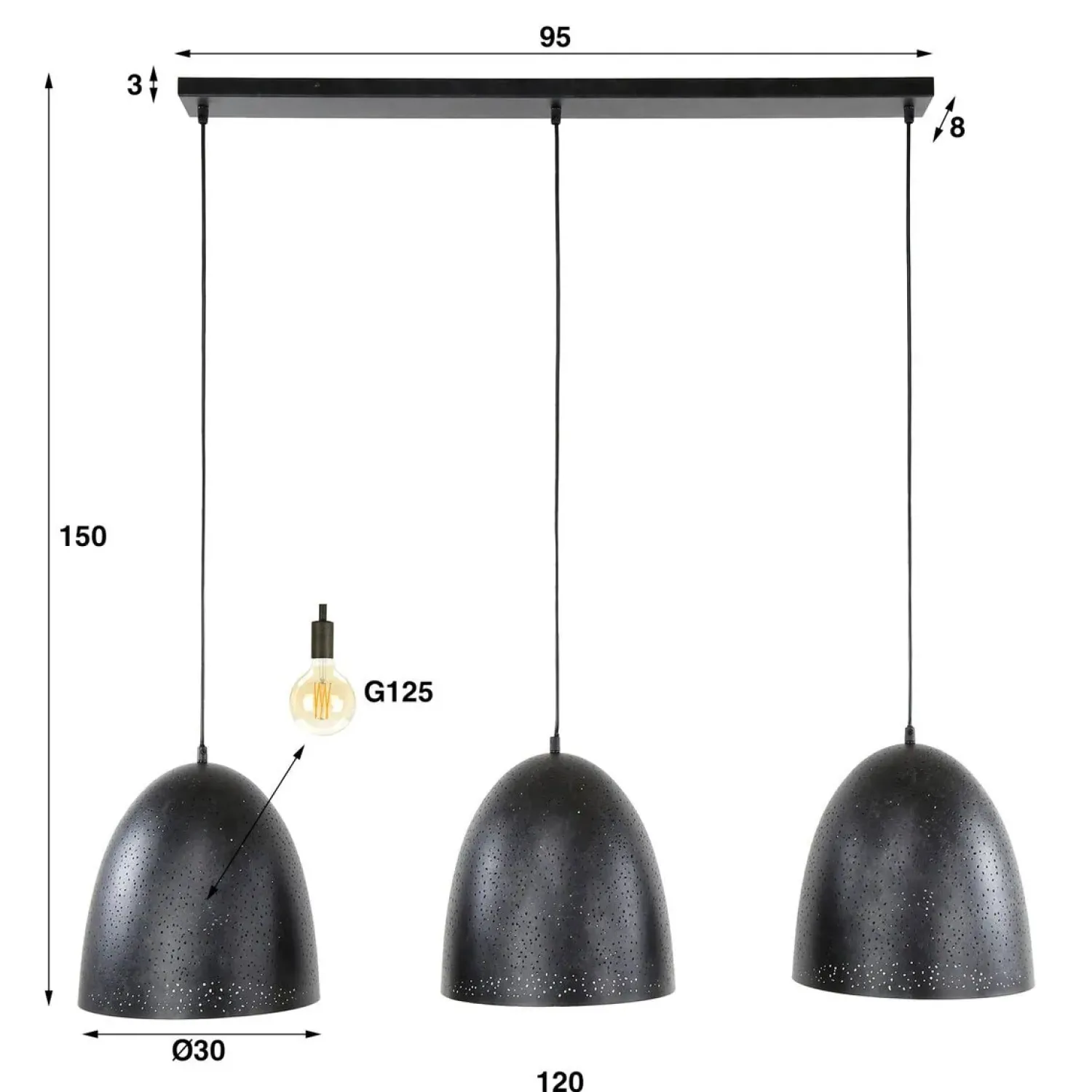 Kalfort Hanglampen|Quinn 3-lichts Hanglamp geperforeerd Charcoal