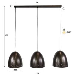 Kalfort Hanglampen|Quinn 3-lichts Hanglamp Geperforeerd Bruin