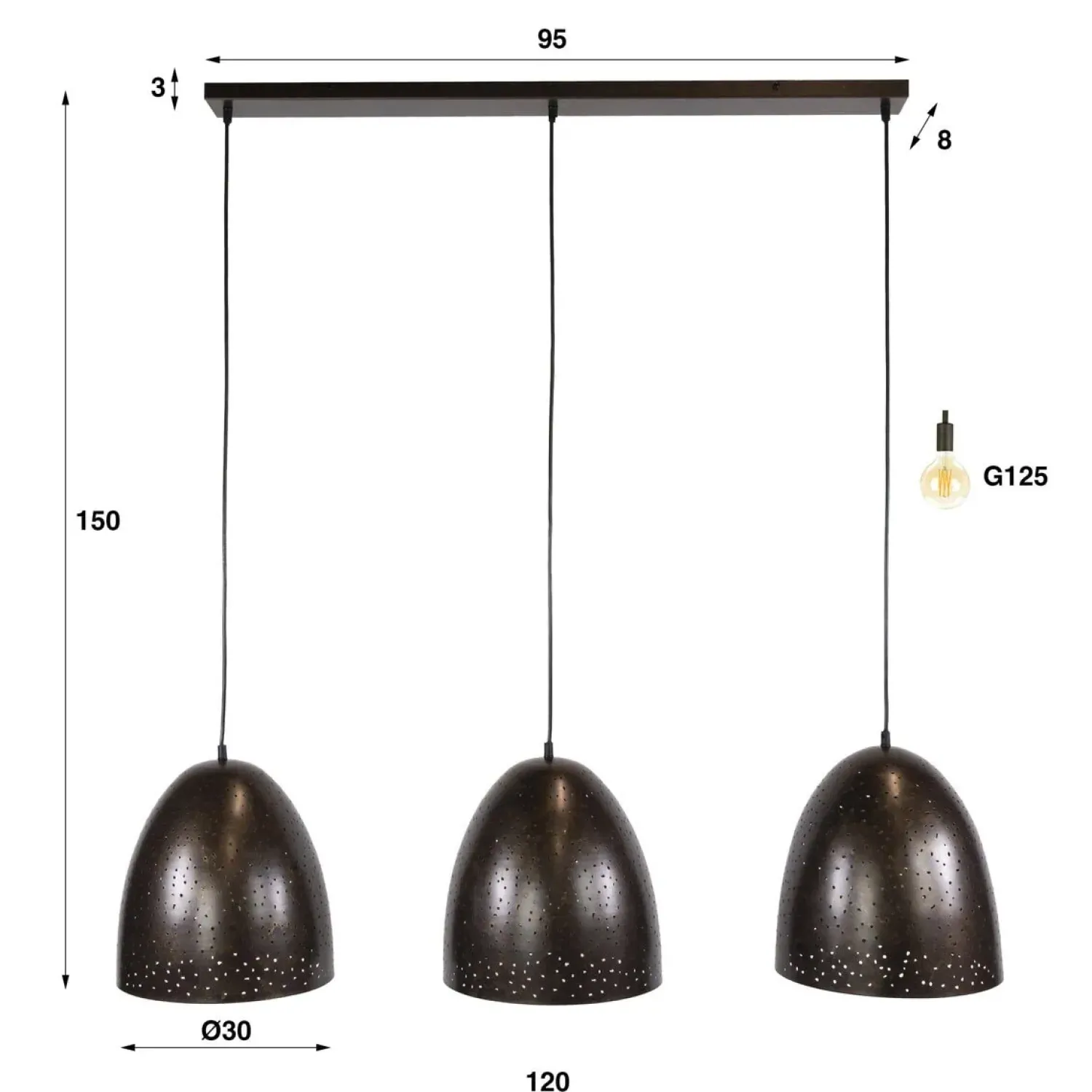 Kalfort Hanglampen|Quinn 3-lichts Hanglamp Geperforeerd Bruin