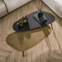 Kalfort Salontafels|Rania Salontafel set van 2 organisch antiek brons / zwart