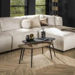 Kalfort Salontafels|Rania Salontafel set van 2 organisch antiek brons / zwart