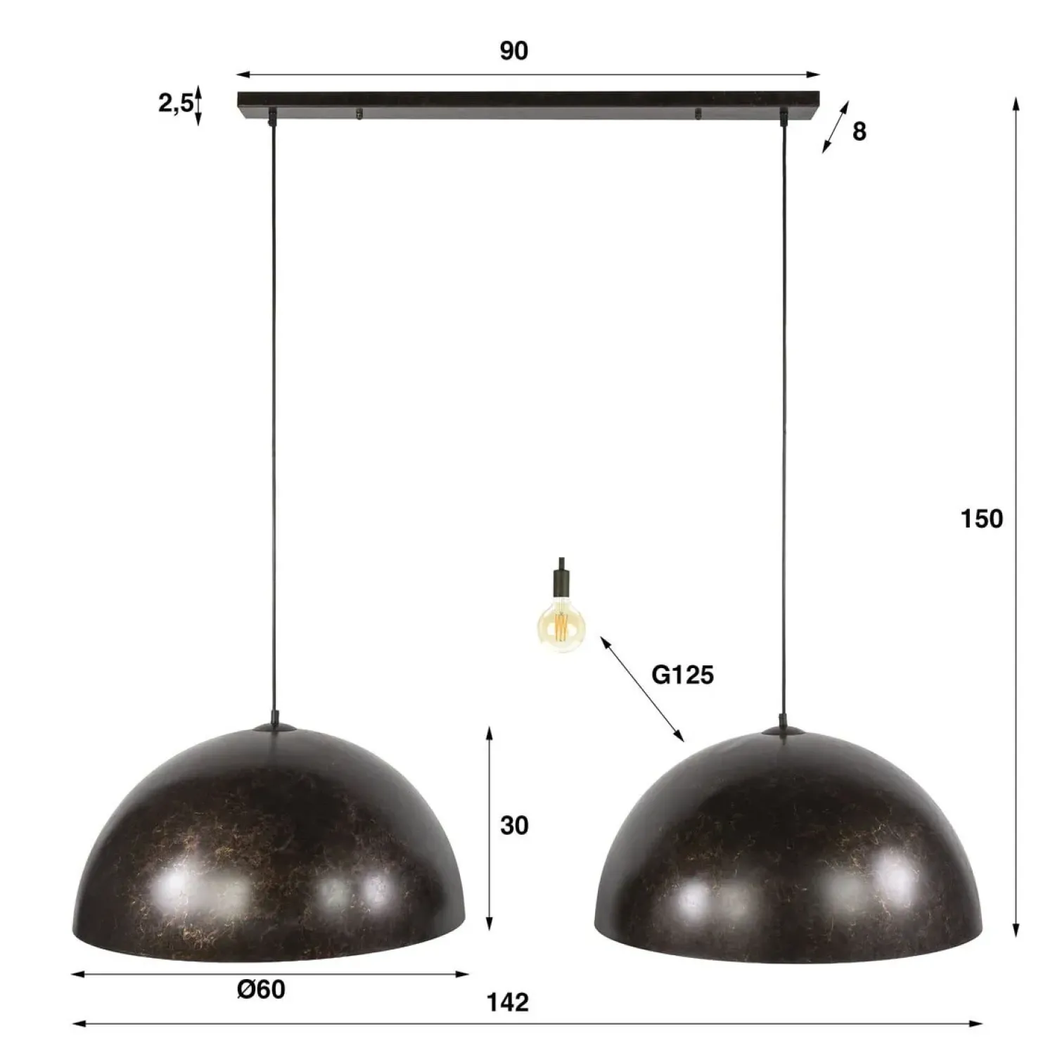 Kalfort Hanglampen|Raven 2-lichts Hanglamp Bruin