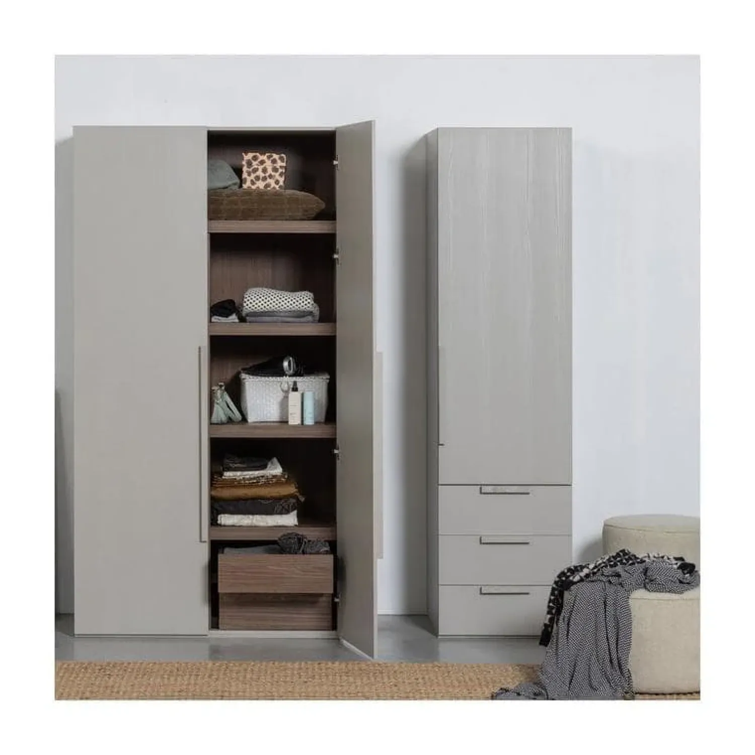 WOOOD Industriele Kasten|Kledingkasten|Rens 2-Deurs Kledingkast Pebble Grey 110cm