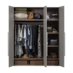 WOOOD Industriele Kasten|Kledingkasten|Rens 3-Deurs Kledingkast Pebble Grey 165cm